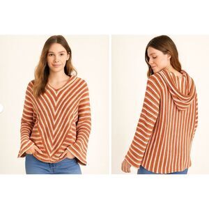 Saturday Sunday Anthropologie Chenille Orange Striped Hoodie Boho Cozy Size M